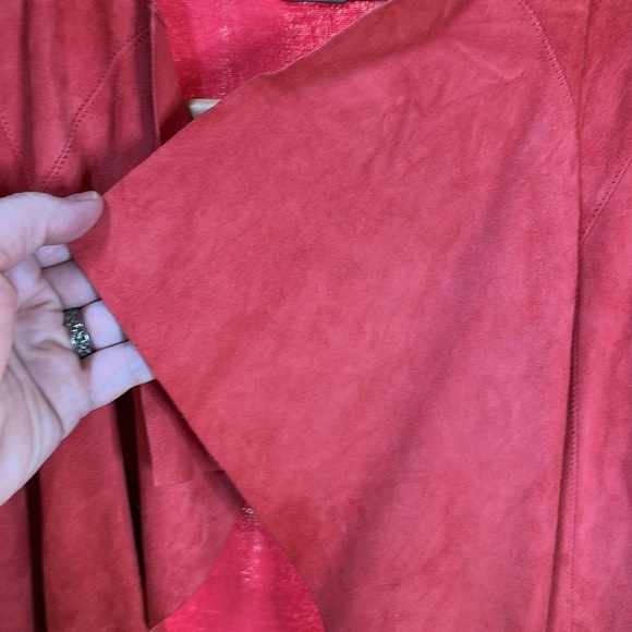 Elie Tahari Coral Lamb Suede Cotton Silk Blend Open Waterfall Jacket Size Medium - Picture 3 of 10